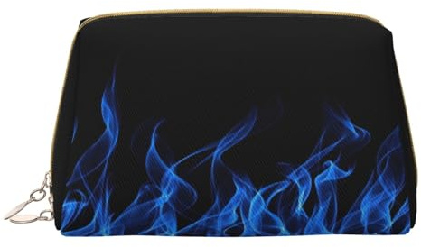 Trousse de maquillage en cuir avec imprimé fleur de fleur, petite trousse de maquillage pour sac à main, trousse de toilette, pochette de voyage pour femme, Flamme bleue., One Size