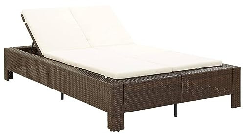 Tidyard 2-Personen-Sonnenliege mit Auflage Garten Doppelliege Doppelbett Gartenliege Relaxliege Gartenliegen Sonnenliegen Strandliege Liege Garten Braun Poly Rattan