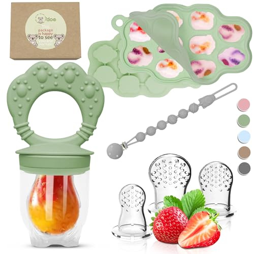 o'doe Mangeoire à fruits en silicone pour enfants, plateau congélateur avec couvercle pour la préparation en lots, introduction de nouveaux aliments, moules à glaçons au lait maternel, jouets