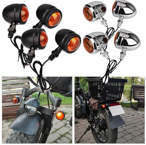 BLacOh Blinker Motorrad 4PCS Retro Motorrad Blinker Motorrad Zubehör Universal 12V Einzigen Draht Blinker Lichter Motorrad Blinker(Color:Black-S)