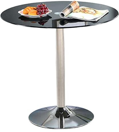 Bistrotisch, runder Glastisch, gehärteter runder Stehtisch, Küchen-Esstisch, Frühstücks-Bistrotisch, Chromständer (Größe: 80 cm, Farbe: Schwarz)