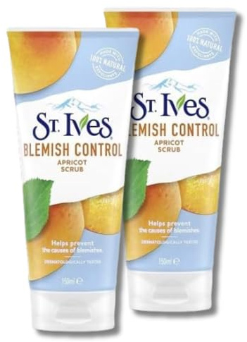 ST. Ives Blemish Control Apricot Scrub, 150 ml, Pack of 2 - Deep Cleansing, Exfoliating Formula with 100% Natural Exfoliants for Clearer, Radiant Skin and Effective Blemish Control