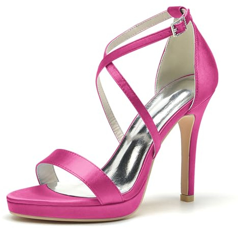 ENWIND Sandalias De Tacón Alto para Mujer Punta Abierta Elegante Tacon Fino Zapatos De Fiesta De Boda con Plataforma Y Correa Cruzada
