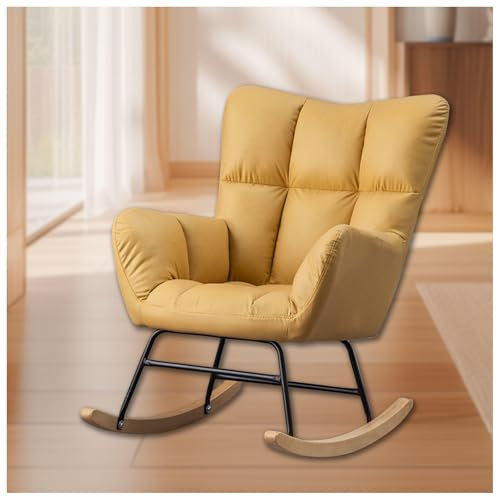 HJXBD888 Stillstuhl mit Armlehnen und gepolsterter Schaukelstühle Stillstuhl, Belastbarkeit bis 120 kg für Wohnzimmer/Schlafzimmer/Balkon,Yellow
