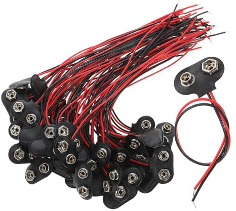 BELLIFFY Connettore Per Batteria Da 9 v Tipo t Fili 6 Cm 50 Pezzi Per Elettronica Portatile e Progetti Fai Da Te Morsetto in Pelle Pu e Ferro Robusto