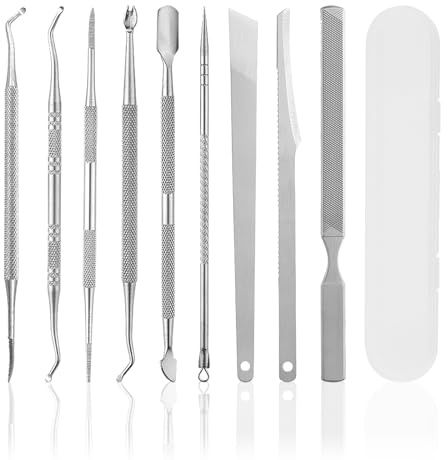 9 Pcs Ingrown Toenail Tool Kit, VEGCOO Stainless Steel Pedicure Tool Kit Ingrown Toenail File and Nail Lifters Set, Ingrown Toenail Removal Kit Manicure Treatment Tools for Nail Cleansing Repair