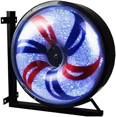 Molino de viento LED para barbería, luz redonda giratoria con tiras rojas, blancas y azules, lámpara de pared con señal abierta eléctrica para salón de peluquería (n.° 002, 55 x 55 cm) (n.° 001,
