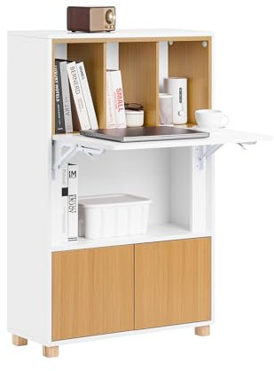 SoBuy Schreibtisch klappbar Computertisch mit Ablagen Klapptisch Arbeitstisch Bürotisch für Homeoffice Wandtisch Laptoptisch BHT ca. 70x108x59cm Weißnatur FWT107-WN