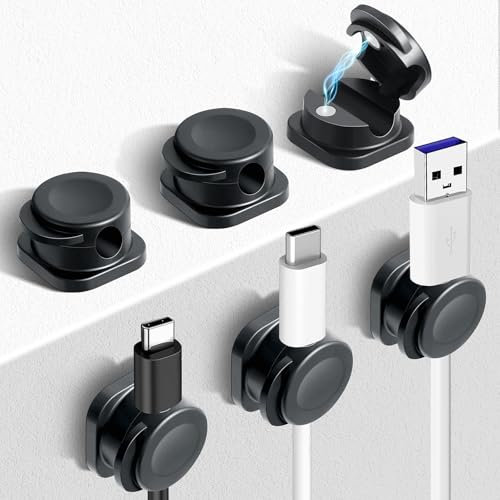 AiQInu 6 Pezzi Clip per Cavi, Magnetico Fermacavi Autoadesive, Porta Cordoni Magnetici per Scrivania, Cable Management per Cavi di Ricarica, Cavo Audio, USB
