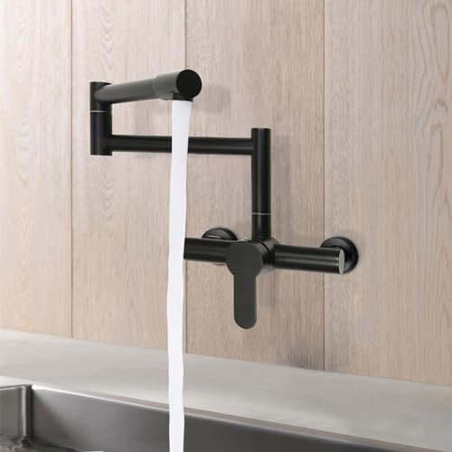 WindWilder Küchenarmatur Wandmontage, 360° Drehbar Wasserhahn Küche Wandmontage, Faltbar Einhebelmischer Wand Küchenarmatur, Messing Wandarmatur Spültischarmatur für Küchen (Schwarz)