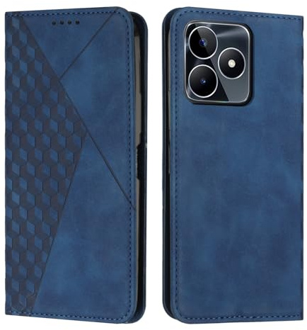 KOUYI Compatible con OPPO Realme C53 Funda de teléfono, Ranura para Tarjetas Plegable de Cuero sintético PU, Soporte con Cierre magnético, Fundas a Prueba de Golpes (Azul)