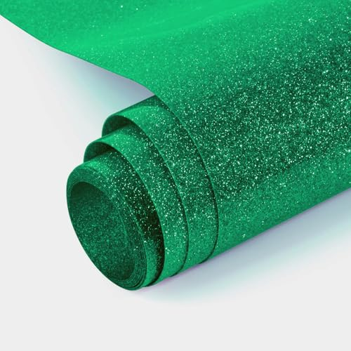 NANAPLUMS Glitzer Plotterfolie Textil, HTV-Flexfolie, Bügelfolie, Grün | Glitzerfolie, leicht zu schneiden & entgittern; Transferfolie zum Aufbügeln für T-Shirts, Taschen und Textilien.