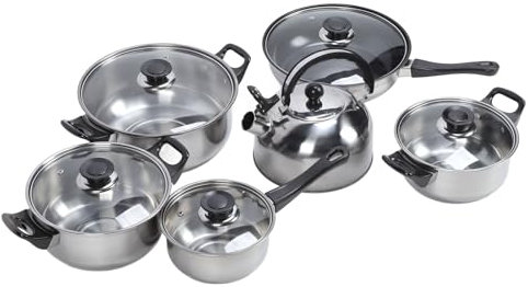 Juego de Utensilios de Cocina de Cocina El Juego de Bandejas de Ollas de Acero Manchado Incluye una Stock de Stock de Cacerola de Cacerola té té té Maneñoso de Plástico y Se G
