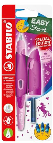 STABILO - Schulfüller ergonomisch für Rechtshänder mit Anfänger-Feder A - EASYbirdy 3D DreamWorld Special Edition in pink - inkl. Patrone - Blister