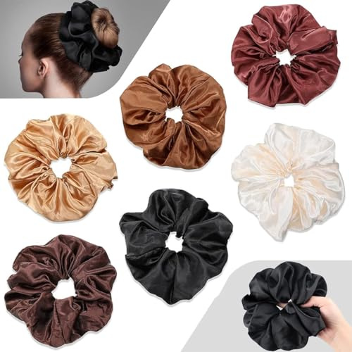 CATOR Seiden Scrunchie, 6 Stück, Seide Haargummi, Haarringe mit Gummiband, Damen und Mädchen, Geschenk für Frauen