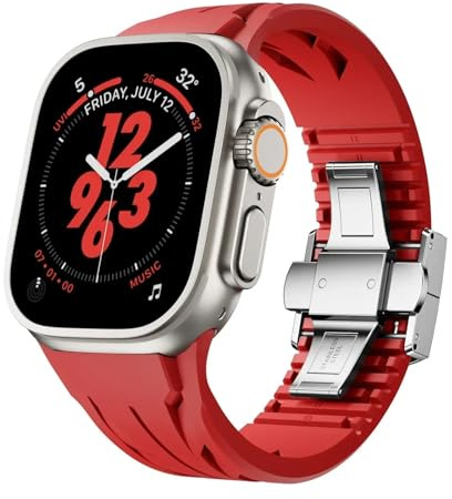 FACDEM Bracelet Fluororubber pour Apple Watch bracelet Sport Ultra 2 49/45/44/42mmS10 46mm 42mm bracelet souple de luxe FKM Iwatch Ultra S10 9 8 7 Se 6 5 bracelets de montre(R-S,49mm)