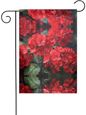 WZYWHJ Gartenflagge mit leuchtend roten Geranien, 30,5 x 45,7 cm, für eine modische Outdoor-Umgebung