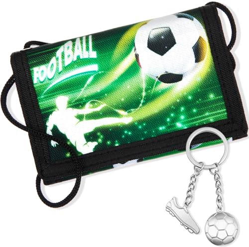 Hestya Kinder Brustbeutel Inhalt für Schultüte | Football | Dreifach Gefaltete Geldbörse mit Schlüsselanhänger Portemonnaie zum Umhängen Geschenk für Jungen & Mädchen