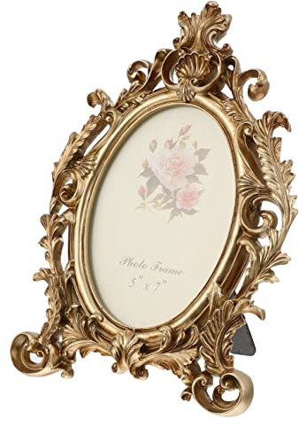 Luxshiny 1pieza Marco De Fotos Vintage Ovalado Para Escritorio Soporte Estable y Decorativo Para Graduaciones y Viajes Diseño Europeo Patrón Aleatorio