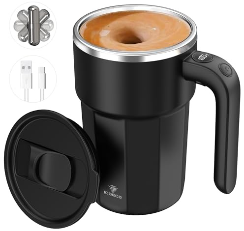 Self Stirring Mug, 12oz Electric Mixing Cup, Cream | Rechargeable, Gift for Coffee Lovers & Office Use(Black)