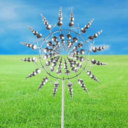 Gohytal Magische Windmühle, 3D Windrad Edelstahl, Windspiel Garten, Einzigartige und magische Metall-Windmühle,Windmühle Garten Geeignet für Garten, Terrasse, Landschaft Dekoration