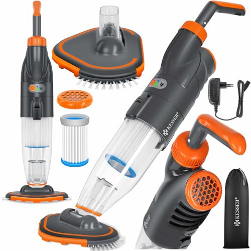 KESSER® Poolsauger mit Akku | elektrisch Pool Bodensauger Handsauger | Poolreiniger mit Filter & 2-Geschwindigkeits-System | Handsauger Reinigungsset kabellos bis zu 15 m³, Inkl. Schutzcover, Orange