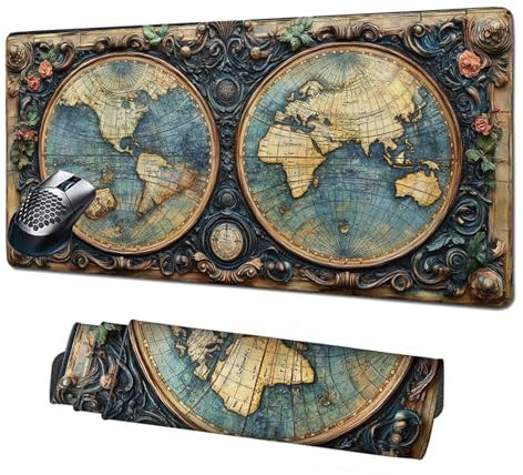 Alfombrilla Gaming,Alfombrilla Ratón Azul Mouse Pad,Mapa Mundo Alfombrilla Escritorio 1600x800x3mm,Protector Escritorio Alfombrilla Antideslizante,Mejora Precisión y Velocidad,Accesorios PC X1-1368