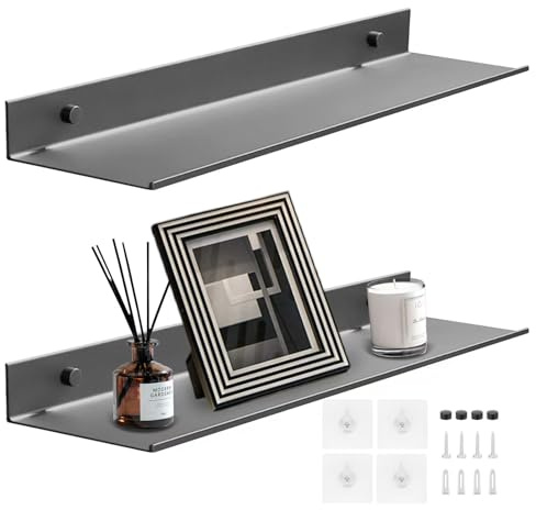 Bailtouk 2 Stück Wandregal Ohne Bohren, Wandregal Aluminium | Schweberegal Ohne Bohren Modern Schweberegal Hängeregal für Wohnzimmer, Schlafzimmer, Badezimmer, Küche (Gunmetal Grau,40CM)