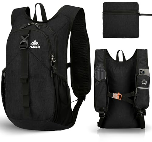 wokdsbl Faltbarer Rucksack Schwarz Ultraleicht 15L Wasserdichter Wanderrucksack Reiserucksack Tagesrucksack für Outdoor Trekking Reisen Camping Alltag Herren Damen