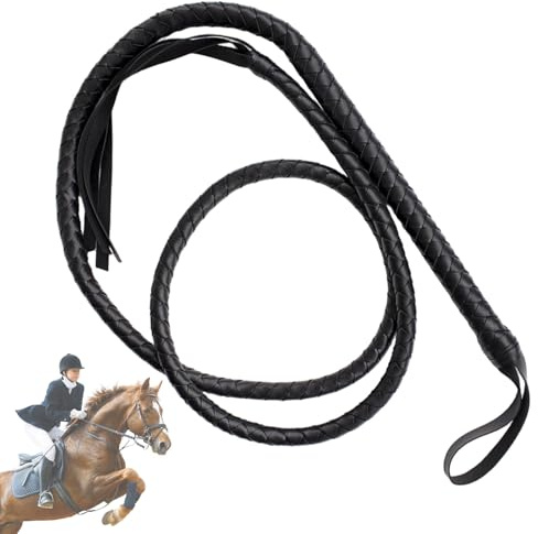 XoeLLe Schwarz Peitsche Leder Bullwhip 1,9 m, Gerte Pferd Reitgerte, Peitsche für Sklaven, Spielpeitsche für Schlafzimmer, Exotic Whip, Katze Frau Kostüm, Cosplay Kostüm Zubehör