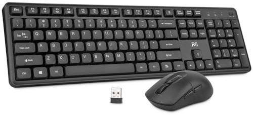 Rii RK209 Kabellose Tastatur und Maus, 2,4 G, volle Größe, leise, kabellose ergonomische Tastatur, leises Tippen und Klicken, verstellbare 5000-DPI-Maus für PC, Windows, Mac