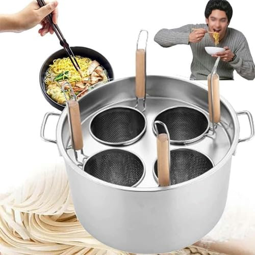 CVNIMV Olla para cocinar Fideos Comercial, Olla Multifuncional para Pasta, Juego de Olla para cocinar Pasta Comercial, con Divisor y colador, Olla de Acero Inoxidable (un Color, 5 Agujeros)