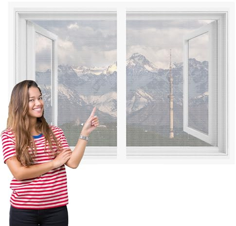 Zanzariera Magnetica Finestra Regolabile 97 x 120 cm Zanzariera a Tenda Anti Insetti Traspirante Chiusura Automatica per Ideale per Porte da Balcone, Bianco