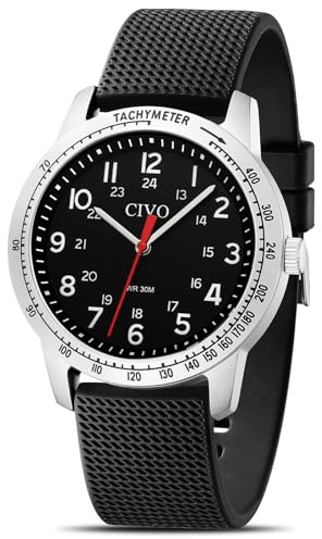 CIVO Orologio Uomo Militare Nero: Sportivo Analogico Impermeabile Quarzo - Orologio da Polso Cinturino in Silicone Semplice