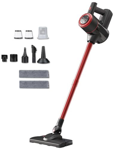 MeLtor Lava E Aspira Pavimenti 5 in 1, 18KPa/120W/35Mins, Scopa a Vapore Senza Fili Leggero Versatile Scopa Vapore Senza Fili per Pavimenti, Tappeti, Capelli di Animali,Red