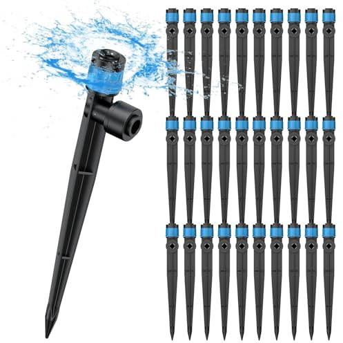 Pawfly 30 Piezas Emisores Riego por Goteo con Flujo Ajustable 360 Grados Difusores Aspersores con Soporte para Sistema de Riego por Goteo para Tubos de 6 mm