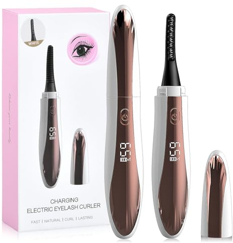 Beheizte Wimpernzange,10s Schnelles Aufheizen Elektrische Wimpernbürste,4 Temperaturmodi LED-Anzeige Aufheizen Wimpern Curler,USB-C Wiederaufladbare Heated Eyelash Curler für Alle Wimpern (Weiß)