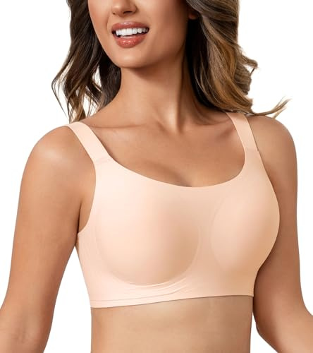Lemorosy Damen Nahtloser BH Glatt Komfort Vollschalen Gepolstert Ohne Bügel Bustier Weicher BH Bequemer T-Shirt Soft BH Bra Bralette(Beige,M)