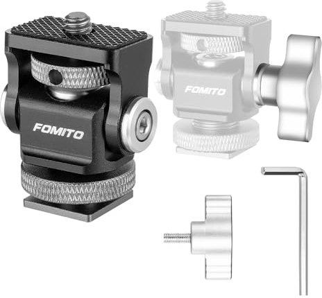 FOMITO Metal Camera Monitor Mount with 1/4 Serew and Cold Shoe, Rotary Adapter 360° Swivel Universal for Flash Speedlite, Field Monitor, LED Video Light, Microphone,etc- Gray Color