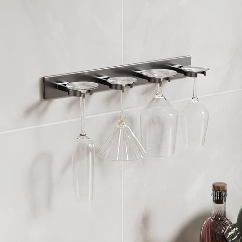 Wall Mounted Wine Glass Rack - Under Cabinet Stemware Holder Space-Saving Aluminum Glassware Drying Storage for Kitchen & Bar Decor 4-8 Rows (32x3cm/12.5x1.1in)