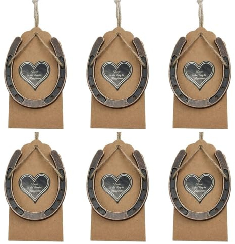 OIXYEY 6 Herraduras de la Suerte Vintage, Amuleto Decorativo para Bodas y Fiestas, Manualidades con Cuerda de Cáñamo y Papel Kraft, Regalo Ideal para Celebraciones