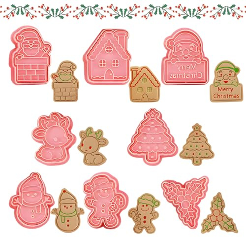 SilverChry Cortadores de Galletas Navideñas, 8 Piezas 3D Cortadores de Galletas Navidad, Moldes Galletas para Sandwich, Cookie, Fondant, Cumpleaños Decoracion Cortapastas Galletas(C)
