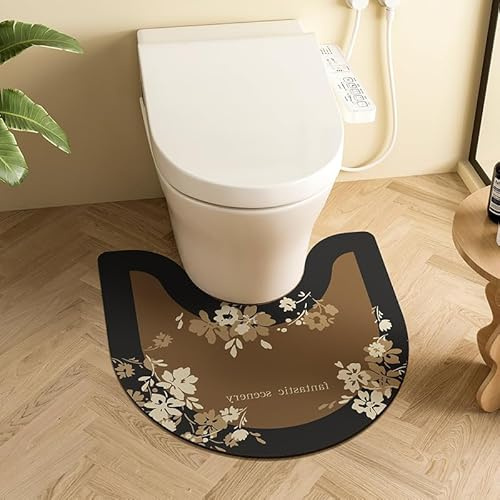 Tappetino Da Bagno In Diatomite,Tappetino A U Per WC,Con Motivo Floreale 3d Tappetini Bagno WC Assorbente Asciugatura Rapida Tappeto/Tappeti Bagno Antiscivolo Lavabile Bath Mat (Color 4,55x60cm)
