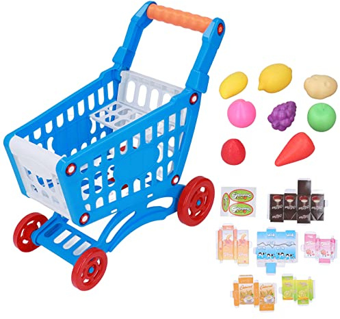 Lmrysalque Carrello della spesa per bambini Set Carrello della spesa educativo per bambini Gioca a giocattoli alimentari per lo sviluppo dell'apprendimento (Blu)