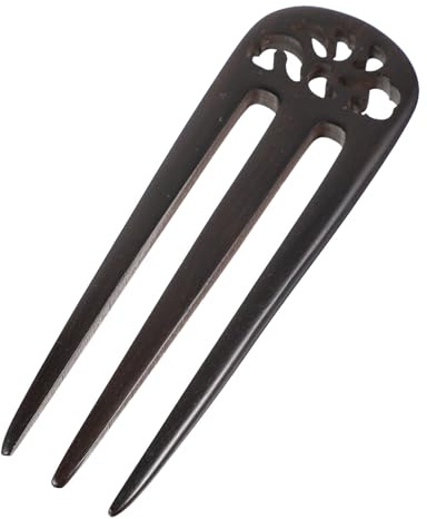 Fourchette à Cheveux Vintage en Bois Foncé à 3 Dents | Décoration Capillaire Noire, Accessoire Féminin pour Voyage et Festival