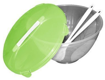 Große Salatschüssel Salat Schüssel Farbe klar Deckel grün mit Besteck Deckel von Conny Clever®