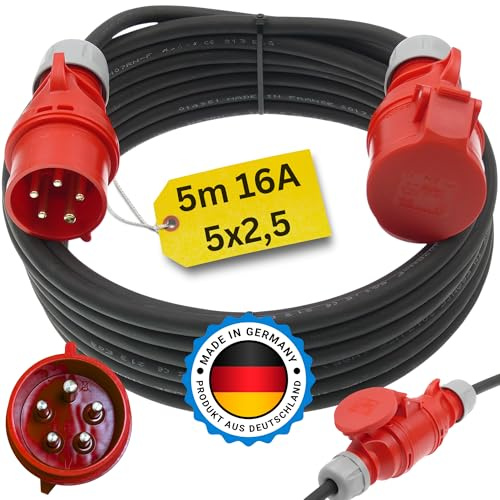 Starkstromkabel 16A 5m H07RN-F 5x2,5 Starkstrom Verlängerungskabel CEE Verlängerung 16 Ampere Kabel 5x2,5mm2 Baustelle Werkstatt Industrie Geeignet Outdoor IP44 Spritzwassergeschütz