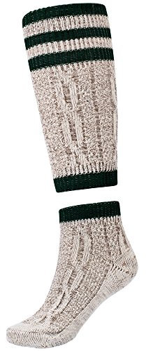 Gaudi-Leathers Trachtensocken Trachtenstrümpfe Schoppersocke Zopfmuster Herren Damen 2 tlg. Beige mit grünem Bündchen 45