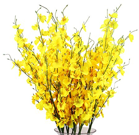 TYEERDEC Artificial Orchids Flowers, 10 Pcs Silk Fake Orchids, 35.4 Inch Stems, Yellow, Elegant and Vibrant, Perfect for Indoor/Outdoor Wedding, Party, Office Decoration