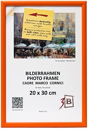 3-B Bilderrahmen ULM 20x30 cm - orange - Holzrahmen, Fotorahmen, Portraitrahmen mit Acrylglas